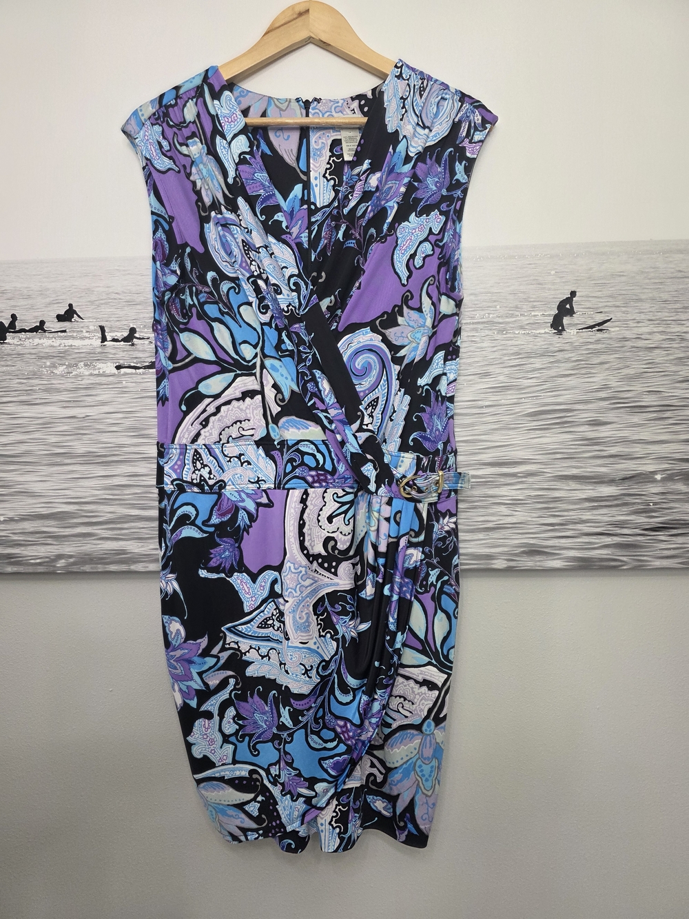 Cache Purple & Blue Paisley Faux-Wrap Midi Dress
